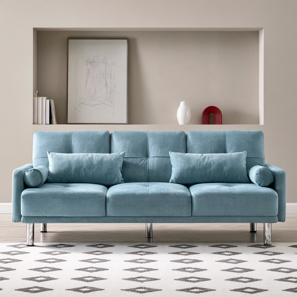 Tapicerowana sofa do salonu, tapicerowany tkaniną, kolor: jasnoniebieski